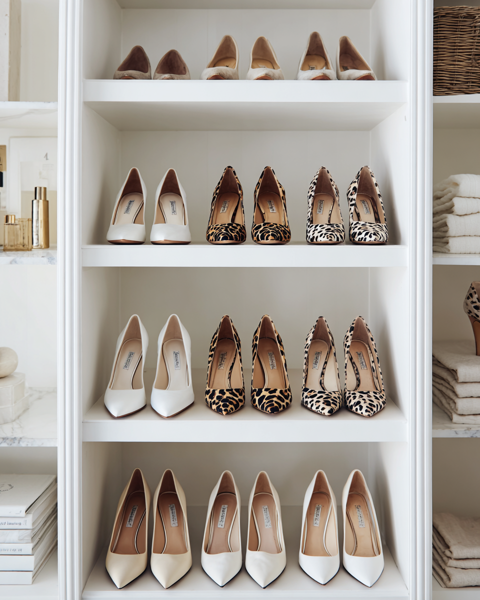 Organized women's shoes Organized designer women's shoes in a high end closet