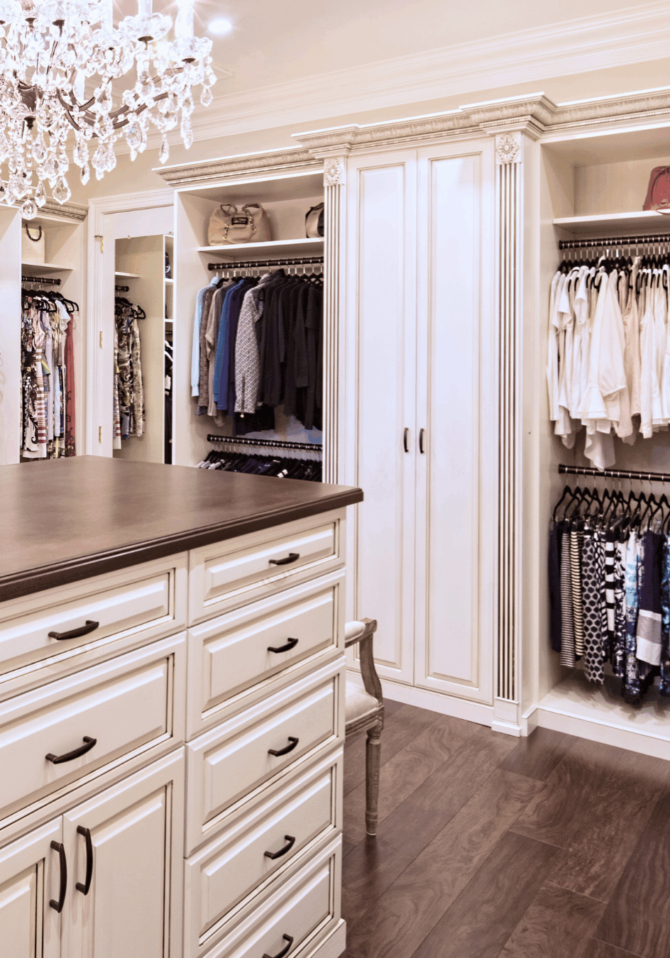 Organized Walk in Closer Professionally organized High-end walk-in closet with an island