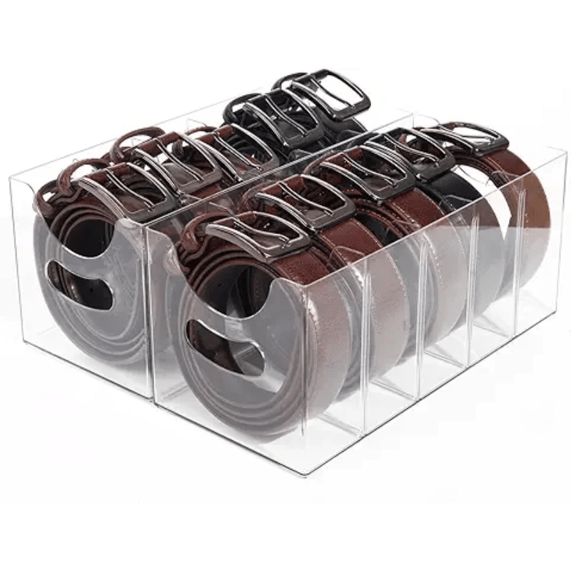 Acrylic stackable belt organizer for a high end closet organization vibe