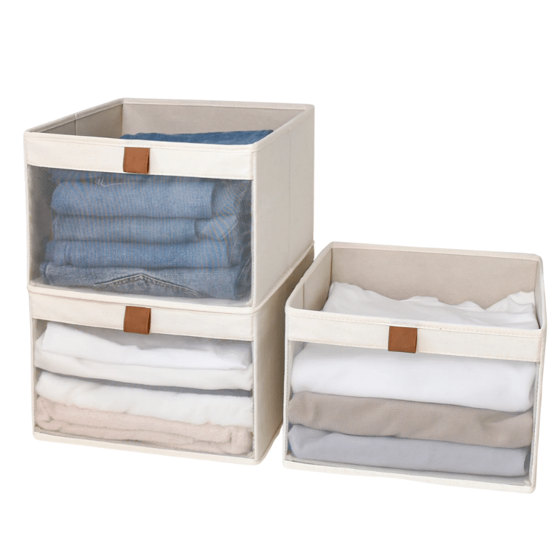 Large fabric closet storage bins with clear window for shelf organization